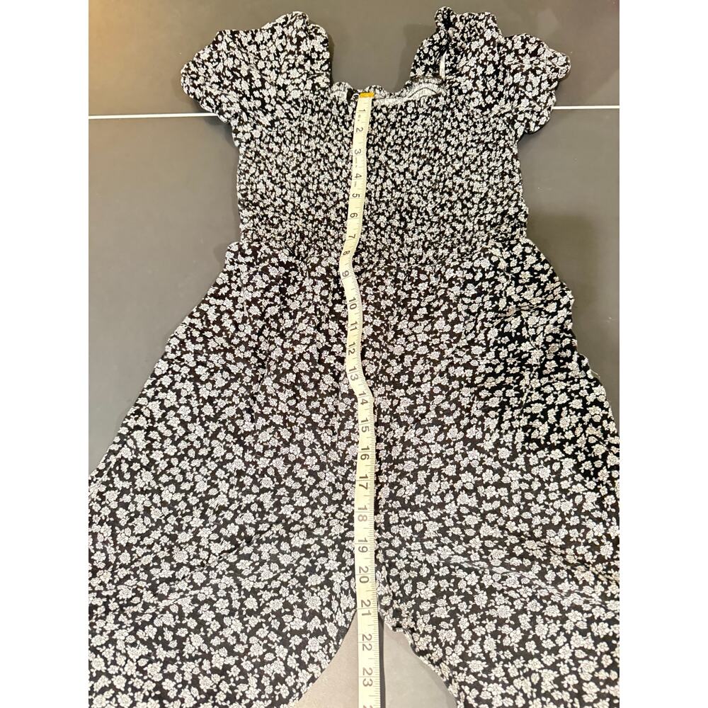 Girl's Art Class Black Floral print smocked puff sleeve jumpsuit XL 14 spring - Picture 7 of 8
